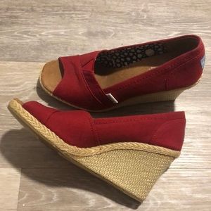 Toms open toe wedge heels